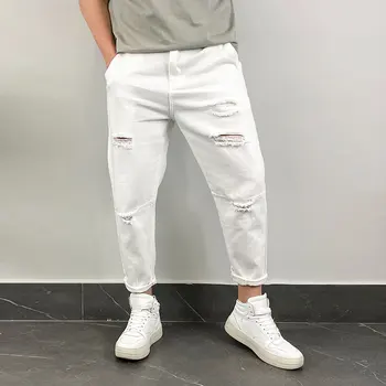 2023 новые мужские свободные прямые белые джинсы модные стрейчевые хлопчатобумажные узкие джинсы высокого качества классические повседневные брюки брендовая одежда