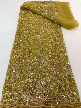 Африканские бусины, кружевная ткань для жениха 2023, Высококачественная Кружевная ткань из Нигерийского Французского тюля, расшитая пайетками, для пошива свадебных платьев
