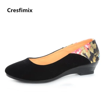 Cresfimix sapatos femininas / женская повседневная черная весенне-летняя обувь на плоской подошве, женская обувь без застежки с цветочным рисунком для отдыха, женская милая обувь
