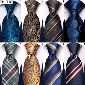 Дизайнер Hi-Tie 2023, новый темно-синий Подарочный галстук с Пейсли для мужчин, модный бренд, галстук для свадебной вечеринки, Ручные запонки Оптом