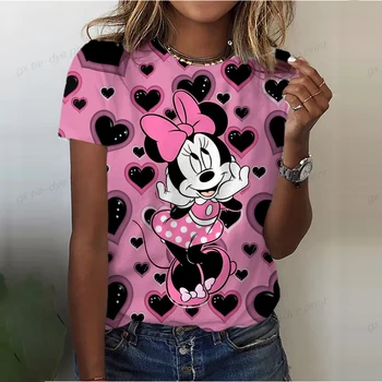 2023 Летние женские варианты 3D-цветов, модная одежда с футболками, женские топы с принтом Disney Mickey Mouse большого размера