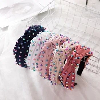 Тяжелая повязка на голову ручной работы с разноцветным жемчугом для женщин и девочек Головной убор для вечеринок Шикарные Корейские аксессуары для головных уборов