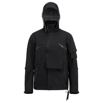 Штормовая куртка Ninja warning с бронежилетом и водонепроницаемым герметичным швом из полиамидной ткани 3L со съемным капюшоном techwear