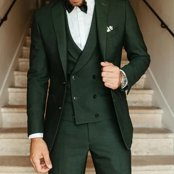 Итальянские мужские костюмы Slim Fit для свадьбы жениха, повседневный деловой пиджак из 3 предметов с двубортным жилетом, брюки, смокинг жениха