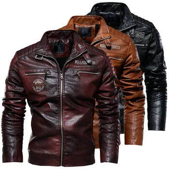 Мужская кожаная куртка 2022, новый мотоциклетный костюм из искусственной кожи, плюшевый бомбер для мужчин