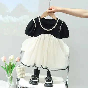 Летнее платье для девочек, новая детская одежда, детское платье с пузырчатыми рукавами, детское газовое платье для новорожденных первого года жизни