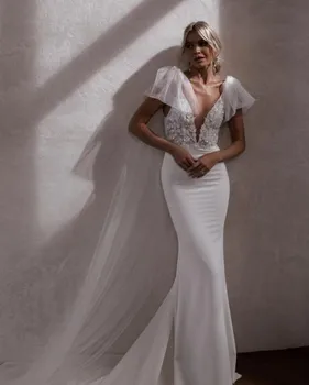 Роскошное свадебное платье-русалка с бисером, сексуальное платье с глубоким V-образным вырезом на бретельках, открытая спина, Vestido De Noiva