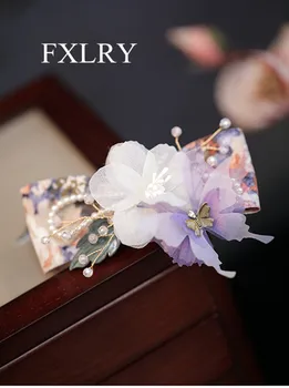 FXLRY Оригинальный дизайн, заколка для волос ручной работы с бантом Mori, Боковой зажим, короткие волосы, наполовину завязанный головной убор с зажимом