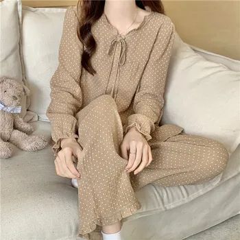 Новая корейская версия пижамы с длинными рукавами, женская домашняя одежда, удобные пижамные костюмы для женщин, весенне-осенний пижамный комплект