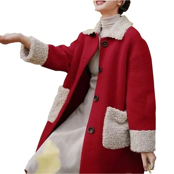 Осенне-зимнее женское теплое флисовое пальто из искусственного меха средней длины, куртка из овечьей шерсти с утолщенным локомотивным отворотом, женская шикарная верхняя одежда