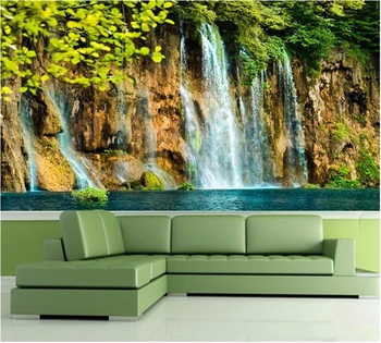 обои beibehang Custom photo wall murals - 3d роскошное качество HD девственный лесной пейзаж водопад украшение скалы