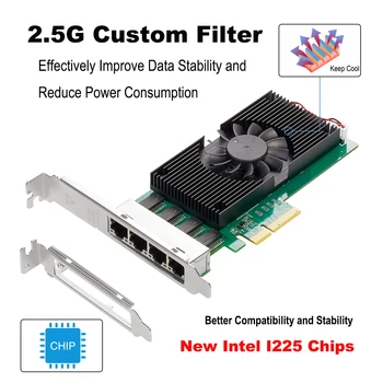 Чипы Intel I225 4 порта 2.5G RJ45 Сетевой адаптер PCIe PCI Express четырехпортовый 100/1000 М/2500 Мбит/с Гигабитная сетевая карта Ethernet Lan
