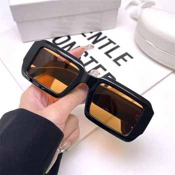 2023 Модные винтажные солнцезащитные очки большого размера Женские Квадратные Оранжевые очки Для женщин Мужские Квадратные очки класса Люкс Модные женские UV400