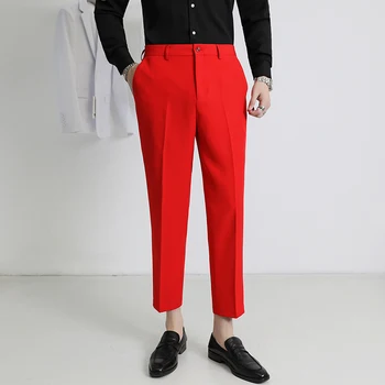 Мужские однотонные эластичные брюки Slim Fit размера плюс 6XL, весенне-осенние высококачественные повседневные модные Элегантные мужские рабочие брюки