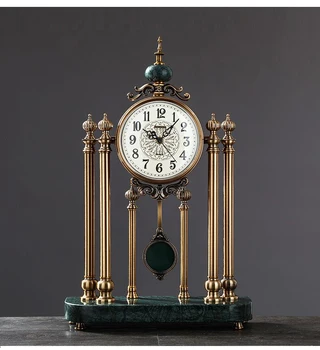 Часы для гостиной в европейском стиле, модные ретро-часы, украшения, креативные бесшумные настольные часы с медным колокольчиком, покрытые сплавом, настольные часы