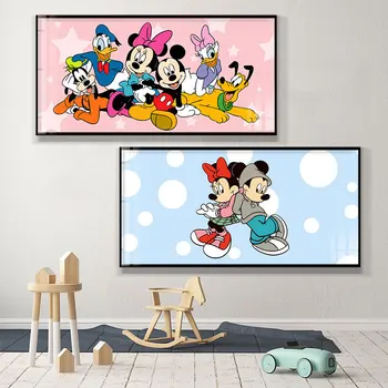 Картины на холсте с мультфильмами Диснея, плакаты и принты с Микки и Минни Маус, настенные рисунки для украшения дома в стиле аниме