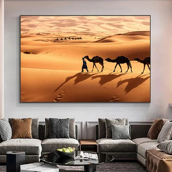 Верблюд с пастухом в пустыне Сахара, пейзаж, настенные принты, настенное искусство, пустыня Марокко, холст, живопись для декора гостиной