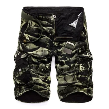 Мужские военные шорты-карго, Новинка 2023 года, армейские камуфляжные шорты, мужские хлопковые Свободные повседневные короткие штаны без ремня