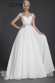 Элегантные свадебные платья с бисером 2020, Шифоновые складки, Vestido de Novia, Сшитое на заказ свадебное платье с рукавами-капельками в виде сердечка.