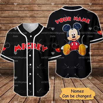 2023 Новая бейсбольная майка с пользовательским названием, женская бейсбольная майка с Микки, Модная гавайская рубашка Disney с коротким рукавом, спортивный топ