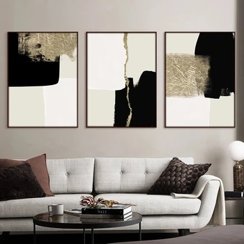 Абстрактная роскошная картина, холст, настенное искусство, черно-серебристый плакат и принт для современного минималистичного домашнего декора гостиной