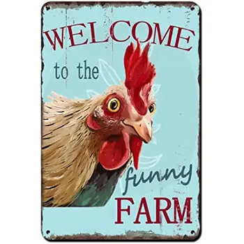 Винтажный жестяной плакат Добро пожаловать на забавную ферму Загородный коттедж Курятник Металлическая жестяная вывеска Ретро Жестяные вывески Art Home Bar Ресторан