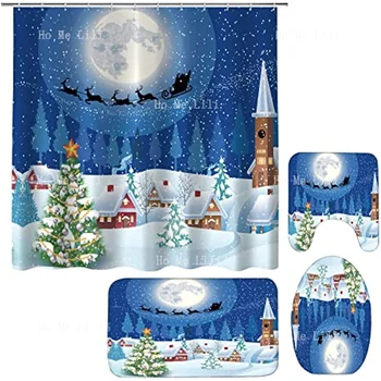 Рождественские Комплекты штор для душа с Нескользящим ковром, крышка унитаза и коврик для ванной Elk