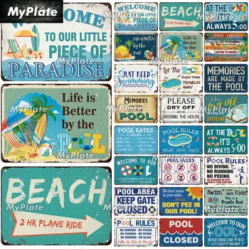 [MaPalte] Винтажная Металлическая вывеска для плавания на пляже, в бассейне, Оловянная Вывеска, Декоративная табличка на двери, Домашний Паб, Настенный декор двери, Вывеска бара, Плакат 