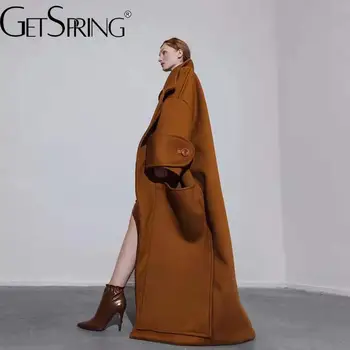 Женское шерстяное пальто GetSpring, Темпераментная Утолщенная Зимняя шерстяная куртка Оверсайз, Универсальное Модное Свободное Длинное пальто, Осень 2022 г.