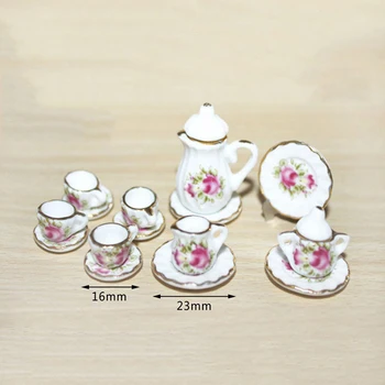 15шт 1/12 миниатюрных аксессуаров для кукольного домика Мини-керамический чайный набор Имитация чайника, чашки и тарелки для украшения кукольного домика ob11