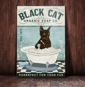 Black Cat Organic Soap Co Ретро Металлическая Жестяная Вывеска Винтажная Жестяная Вывеска для Домашней Ванной Комнаты Забавный Декор Стен винтажная металлическая пластина