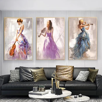 Абстрактные плакаты и принты, картина на холсте для скрипача, настенные художественные картины для домашнего декора в гостиной, красочные Куадро без рамки
