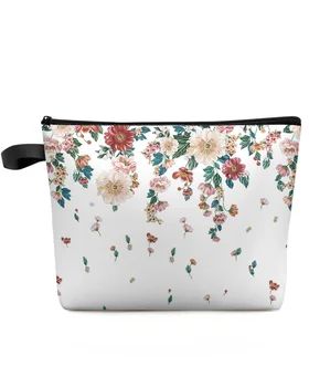 Растения, Цветы, Белая дорожная косметичка большой емкости, Переносная сумка для хранения макияжа, женский водонепроницаемый пенал