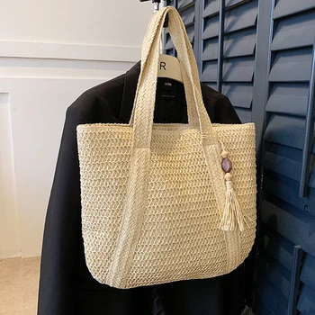 Популярная пляжная сумка большой емкости, туристическая сумка для отдыха, летняя новая портативная соломенная тканая сумка-тоут, сумка-тоут Tide