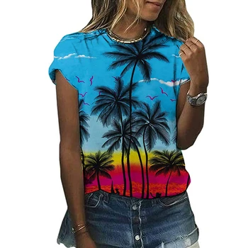 Летняя Гавайская футболка С 3D принтом Кокосовой Пальмы, Женская Уличная Одежда С Бабочкой, Футболки Y2k, Топы Harajuku, Негабаритные Футболки, Женская одежда