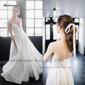Халат Lakshmigown, атласное белое свадебное платье на шнуровке сзади, 2022 Velos de Novia, сексуальные пляжные свадебные платья с открытыми плечами