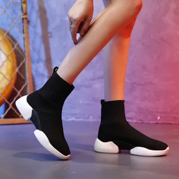 Женские кроссовки с высоким берцем, Весна 2020, Новинка, Ins Zapatillas Mujer Ulzzang, Повседневная Спортивная обувь, Женская Летающая Текстильная Спортивная обувь