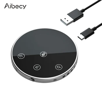 Aibecy Настольный USB конференц-микрофон для громкой связи, всенаправленный конденсаторный микрофон 360 °, Сенсорные кнопки для ПК Plug & Play