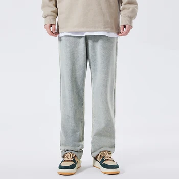 Новые Модные прямые джинсы в стиле хип-хоп от модного бренда High Street, классические винтажные брюки для мужчин