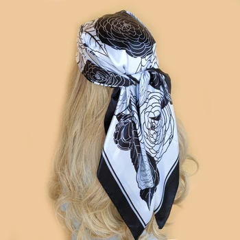 Квадратный шелковый шарф 90*90 см, женская повязка на голову, шейные платки с модным принтом, офисная повязка для волос, косынка, женская бандана