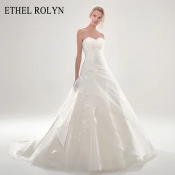 Свадебное платье трапециевидной формы ETHEL ROLYN 2022 Элегантное без бретелек, расшитое бисером, С аппликацией, на шнуровке, без рукавов, Винтажное платье невесты