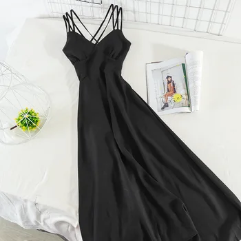 новое летнее платье на подтяжках 2023, тонкая длинная юбка черного цвета