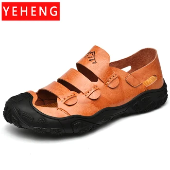 Новые мужские летние повседневные сандалии ручной работы из высококачественной кожи, удобная дышащая римская обувь, уличные кроссовки для прогулок по пляжу