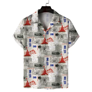 2023 Новая Гавайская Рубашка Мужская С 3D Буквенным Принтом Мужская Рубашка Для Пляжного Отдыха Топы С Коротким Рукавом Футболка Мужская Одежда