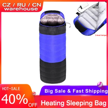 Сверхлегкий спальный мешок с подогревом, грелка с питанием от USB, Водонепроницаемый спальный мешок для кемпинга, Температурный Теплый спальный мешок
