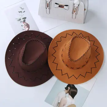 Модная винтажная ковбойская шляпа из замши в западном стиле, женская мужская джазовая шляпа с широкими полями, большие шляпы, уличная шляпа, шляпа наездника, аксессуар для маскарадного костюма