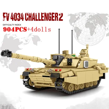 Военный Второй Мировой войны Leopard 2A7 + Challenger 2 Leclerc Основной Боевой Танк Строительные Блоки WW2 Армейское Оружие Кирпичи Детские Игрушки Подарки