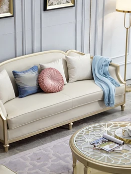 Американский легкий роскошный диван из массива дерева Европейский современный простой диван для гостиной Размер 123 кожаный французский диван для виллы