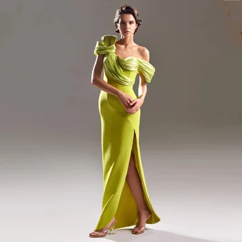 Элегантные травянисто-зеленые вечерние платья-футляр с открытыми плечами/русалка, вечерние платья с разрезом сбоку, вечерние платья для взрослых на выпускной