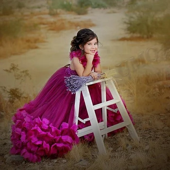 Фиолетовые нежные бальные платья для маленьких девочек-цветочниц, тюлевые костюмы на День Рождения, свадебное модельное платье, Оптовая Прямая доставка, Индивидуальные